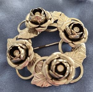 Vintage rose brooch and clip on earnings